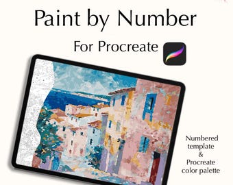 Digital Paint by Numbers Procreate - Colorful Mediterranean Village Painting Kit for Procreate