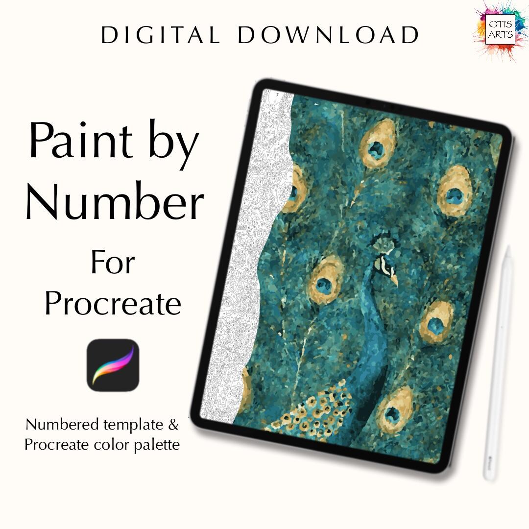 Peacock Paint by Number Digital Painting Kit for Procreate, Classic Art ...