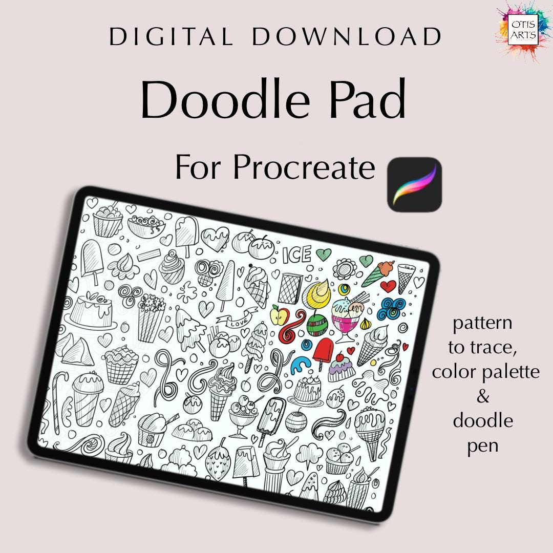 Ice Cream Procreate Coloring & Tracing Kit – Digital Doodle Pad with Free Brush and Color Palette