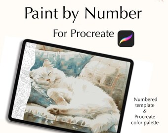 Gatito durmiendo en el sofá - Kit de pintura digital para pintar por números para Procrear Descarga instantánea