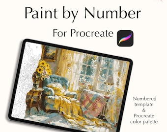 Living Room Paint-by-Number Digital Kit for Procreate – Instant Download Template