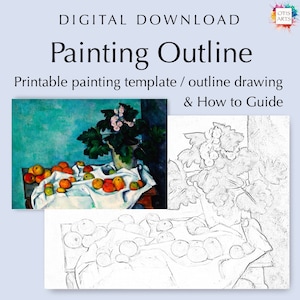 Still life with apples outline drawing, PDF Digital Download for Coloring or Painting