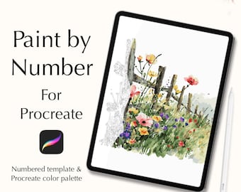 Paint by number kit for Procreate including color palettes, digital download, Spring Fence