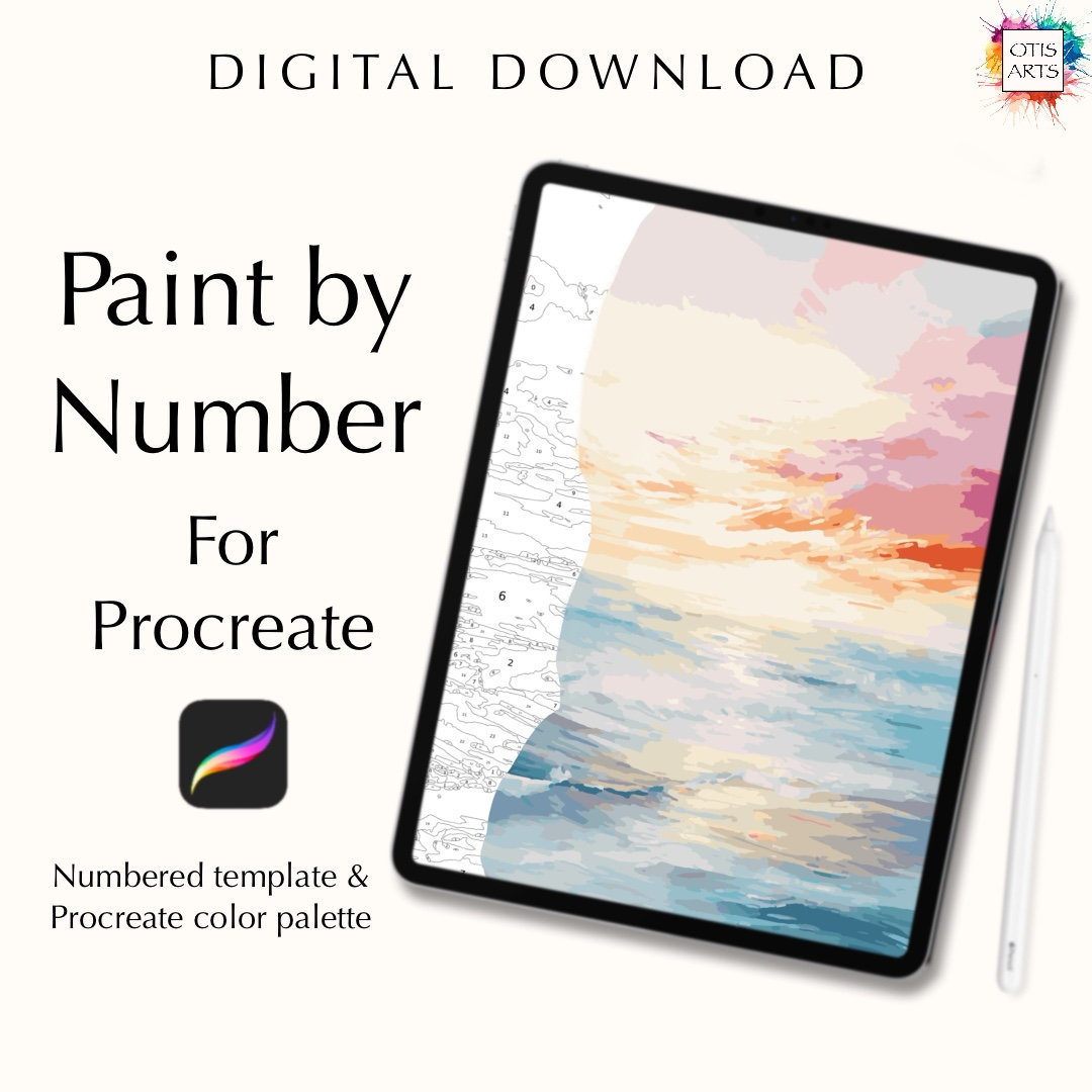 Kit de Pintar por Números para Procreate – Paisaje Marino Descarga Digital con Paletas de Color y Plantillas