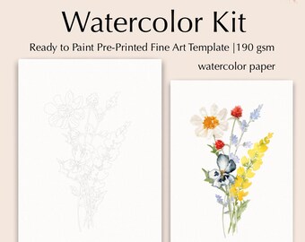 Floral design on pre-printed high quality watercolor paper, ready to paint