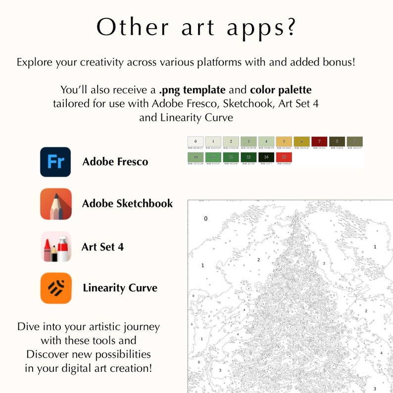 Paint by Number Kit for Procreate Including Color Palettes, Digital