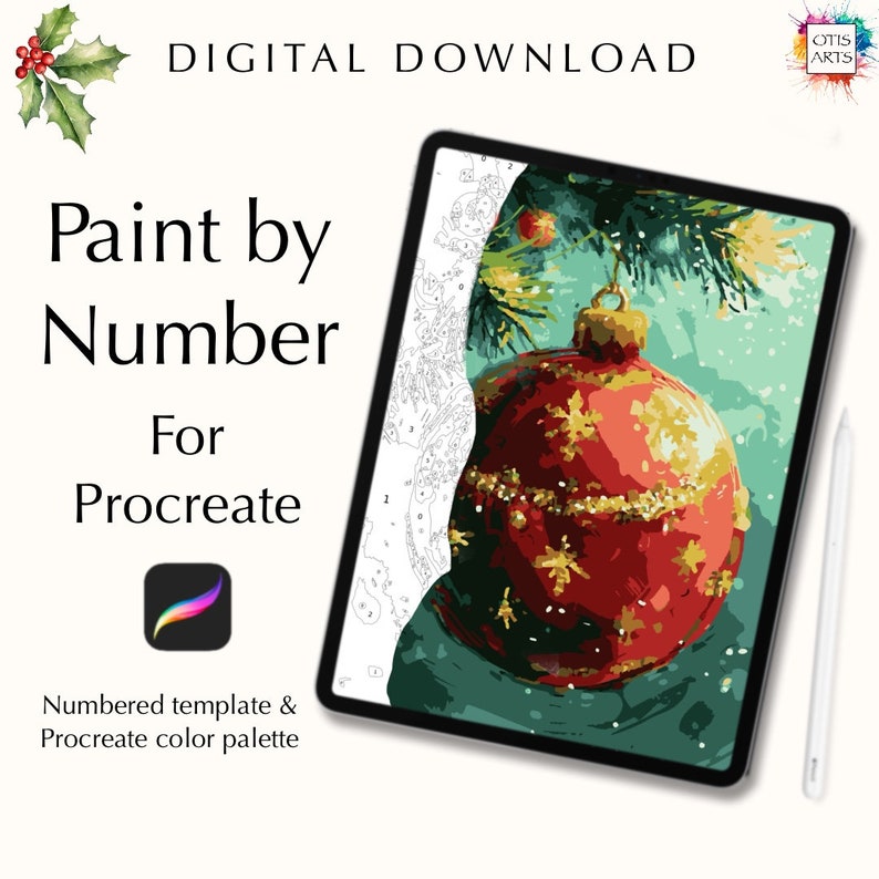Christmas Bauble Paintbynumber Digital Kit for Procreate Festive