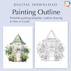 Beautiful Garden Room - Painting Kit, outline drawing, PDF Digital Download for Coloring or Painting