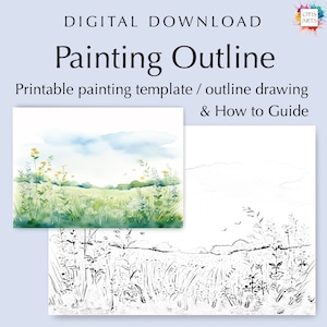 Field of flowers outline drawing, PDF Digital Download for Coloring or Painting