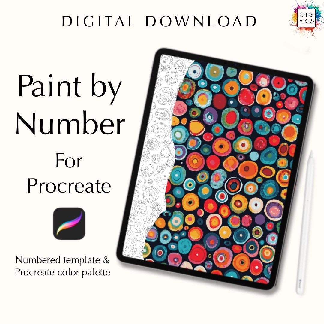Kit de Procreate Pintar por Números – Plantilla de círculos concéntricos, paletas de color y PNG, descarga digital instantánea