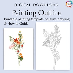 Orange flower outline drawing, PDF Digital Download for Coloring or Painting