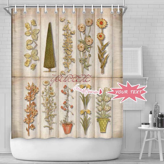 Custom Plants Bathroom Shower Curtain Personalized Your Text Etsy
