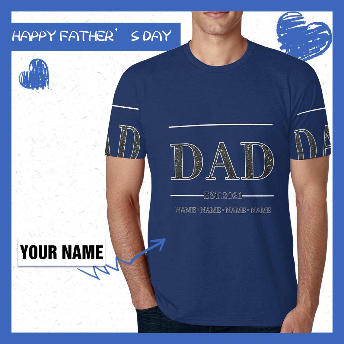 Custom Name with EST. Year Men's All Over Print Tshirt Etsy
