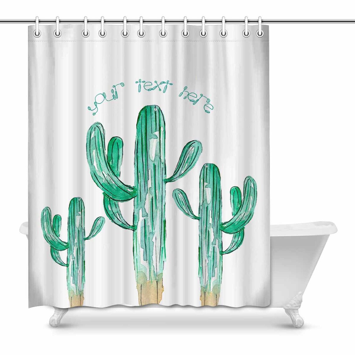 Custom Green Cactus Print Shower Curtain Personalized Your Etsy