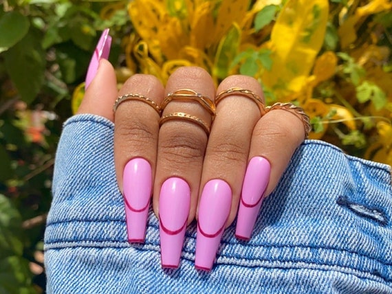 Plum Berry Press On Nails French Tip Outline Nails Etsy Sweden