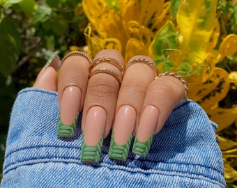 Cozy | Press on Nails | Sweater Nails | French tip Nails | Green Nails