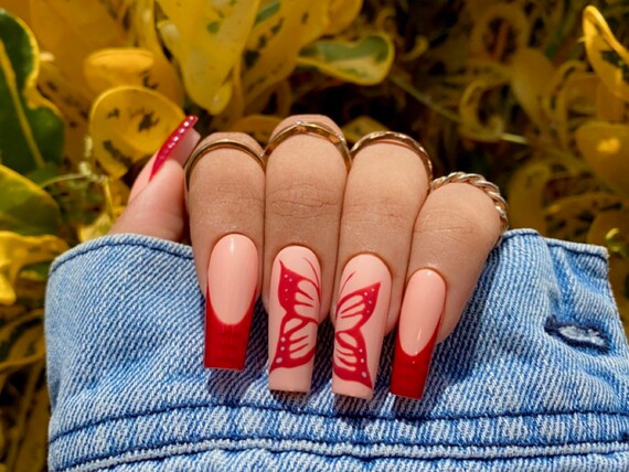 Red and nude on sale nails