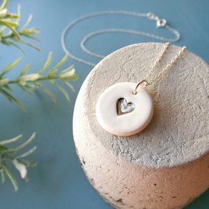 Porcelain & silver love heart necklace, sterling silver chain, handmade ceramic jewellery UK, 18th wedding anniversary, valentines day gift