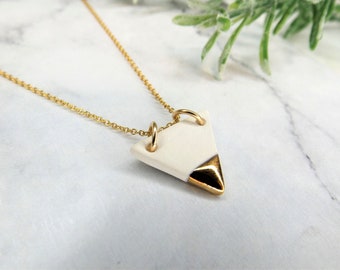 Porcelain Triangle necklace, 14k filled gold chain, handmade geometric necklace, ceramic jewelry, minimalist necklace UK, 18th anniversary