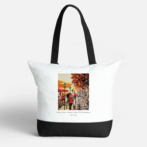 Angebot: Going Home Along the Embankment, London Luxus Tasche mit Reißverschluss & Ergänzende Grußkarte