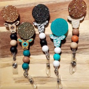 Cow Head Beaded Badge Reel – 12 Design Options | Personalized ID Holder | Cute Silicone Badge Reel for Nurses, Teachers, and More