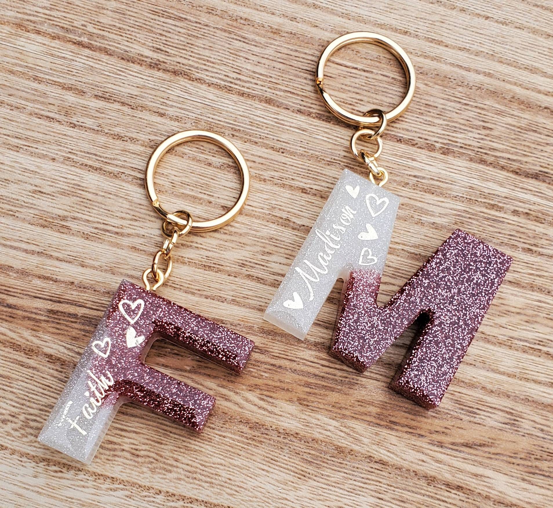 Letter M Keychain With Butterfly & Sequins - Pink & Orange, Resin & Alloy, Gift Ready - View #14