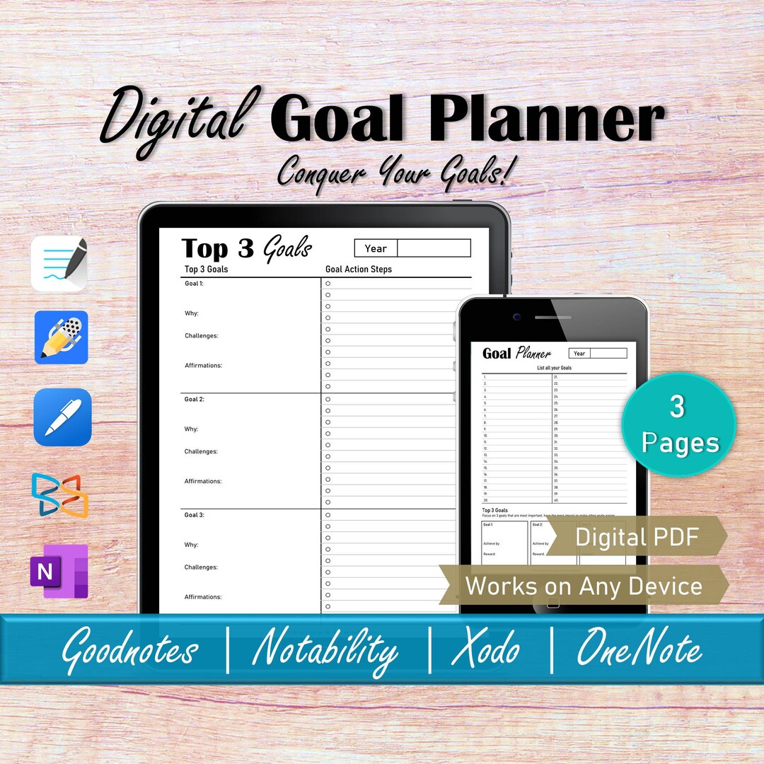 Digital Goal Planner iPad Planner, Goodnotes 2024 Yearly Goal Planner ...
