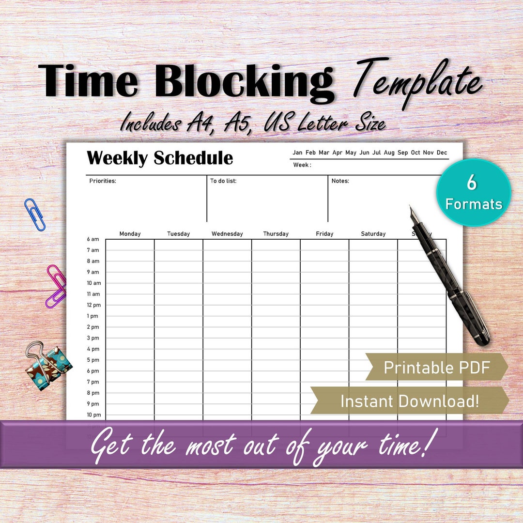 Time Blocking Hourly Planner Book, Time Management Desk Weekly Planner ...