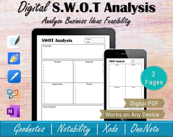 Digitale SWOT-analysesjabloon, Goodnotes Businessplan-sjablonen, OneNote Business Growth Planner, Marketingplan, Ipad Projectplanner