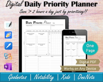 Digitale dagelijkse prioriteitenmatrix iPad-planner, Goodnotes 10 minuten uurplanner, OneNote dagelijkse tijdblokkering, digitale takenlijst