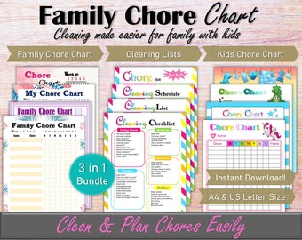 Home Cleaning Schedule Planner, Cleaning Chart Family Planner Printable, House Chore List Cleaning List, Family Chore Chart Household Binder