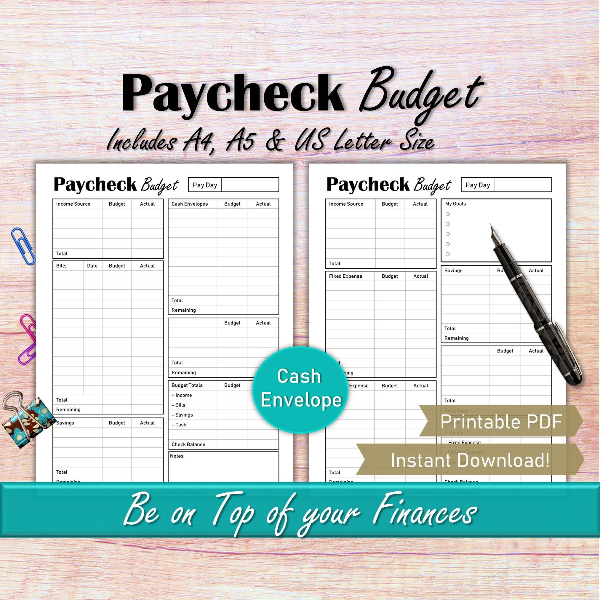 Paycheck Budget Cash Envelope Tracker, Budget by Paycheck Cash Envelope