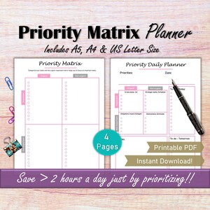 Priority Matrix Eisenhower Matrix Master-Aufgabenliste, Tagesplanung Aufgabenplaner, Schreibtisch Wochenplaner Work Day Organizer To Do List Printable