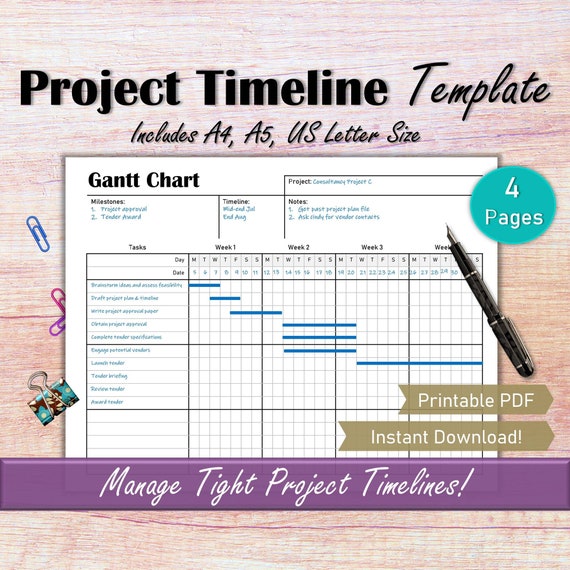 Project Management Template, Printable Project Planner Timeline Gantt  Chart, A5 Project Planner Calendar, Project Schedule Template PDF - Etsy