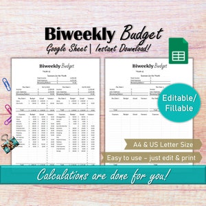 Google Sheet Budget Spreadsheet, Editable Biweekly Paycheck Budget Template, Personal Finance Monthly Budget By Paycheck Planner Printable