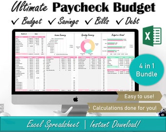 Ultimate Budget By Paycheck Spreadsheet, Monthly Biweekly Budget Template, Personal Finance Budget Excel, Debt Snowball Tracker