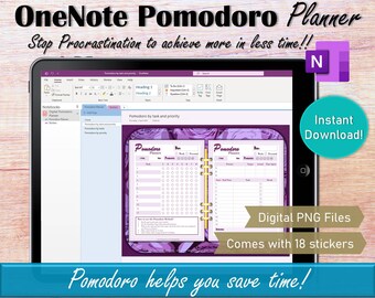 OneNote Digital Planner Pomodoro Planner, Time Management Pomodoro Techniek, Time Boxing Project Management Productiviteit Planner Sjabloon