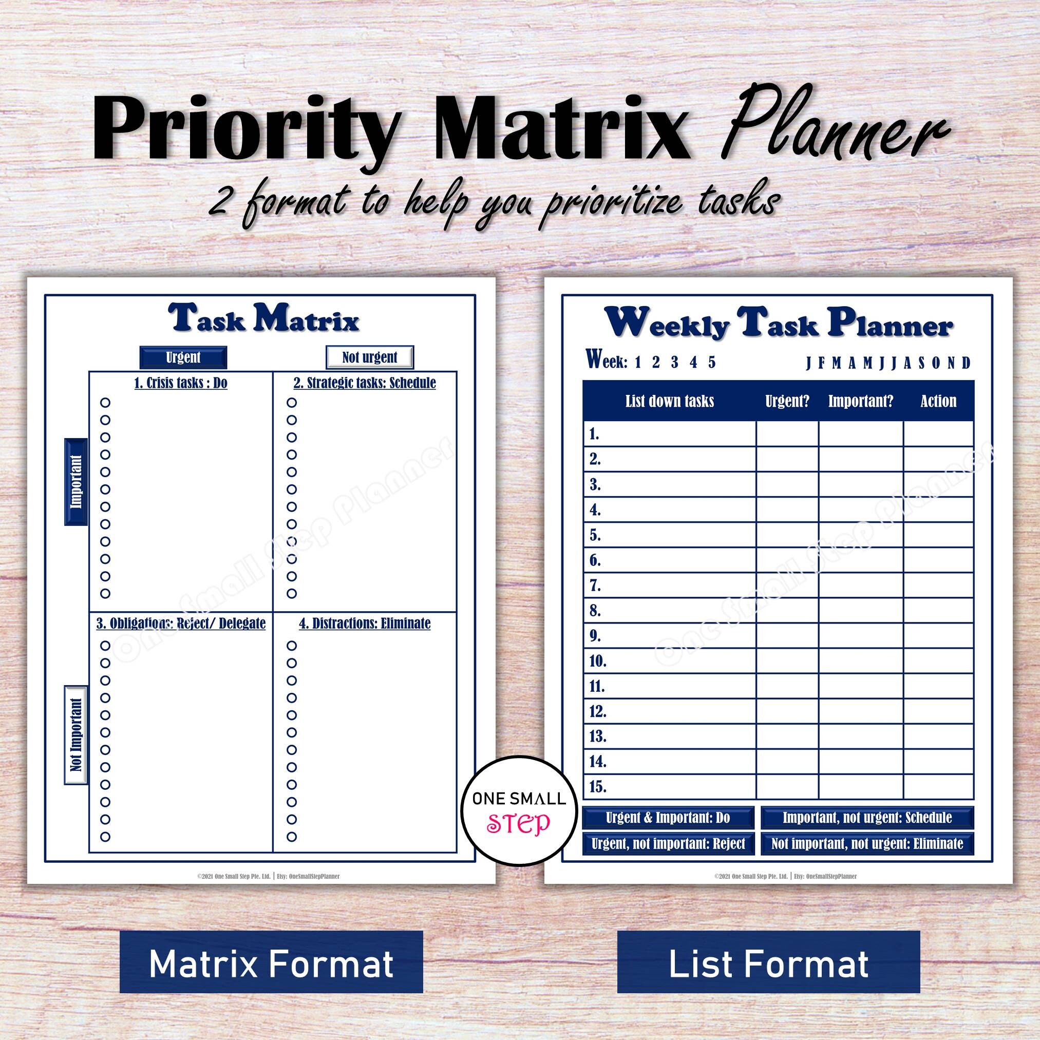 Priority Matrix, Eisenhower Matrix, Time Management, Task List, Weekly ...