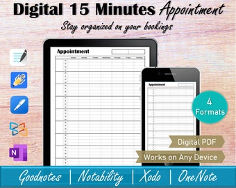 Digitaal 15 minuten planner afsprakenboek, schoonheidsspecialiste therapeut planner goede notities sjablonen, OneNote kleine zakelijke consultatieboeking
