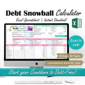 Hoja de cálculo de Excel de bola de nieve de deuda, Hoja de cálculo de deuda de bola de nieve de Dave Ramsey, Calculadora de pago de deuda, Rastreador de pago de deuda de finanzas personales