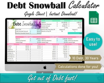 Debt Snowball Spreadsheet, Google Sheet Budget Template, Debt Payment Tracker, Debt Payoff Calculator, Personal Finance Dave Ramsey Snowball