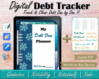 Digitale schuld sneeuwbal Ipad budgetplanner, schuldbetaling Schulduitbetaling tracker, persoonlijke financiën Goodnotes budgetsjablonen, schuldenvrije grafiek