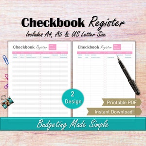 Checkbook Register Printable, Checking Account Ledger, Bank Account Tracker, Personal Finance PDF, Checkbook Tracker Transaction Log
