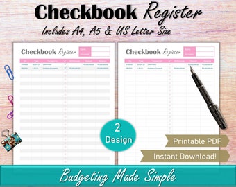 Checkbook Register Printable, Checking Account Ledger, Bank Account Tracker, Personal Finance PDF, Checkbook Tracker Transaction Log