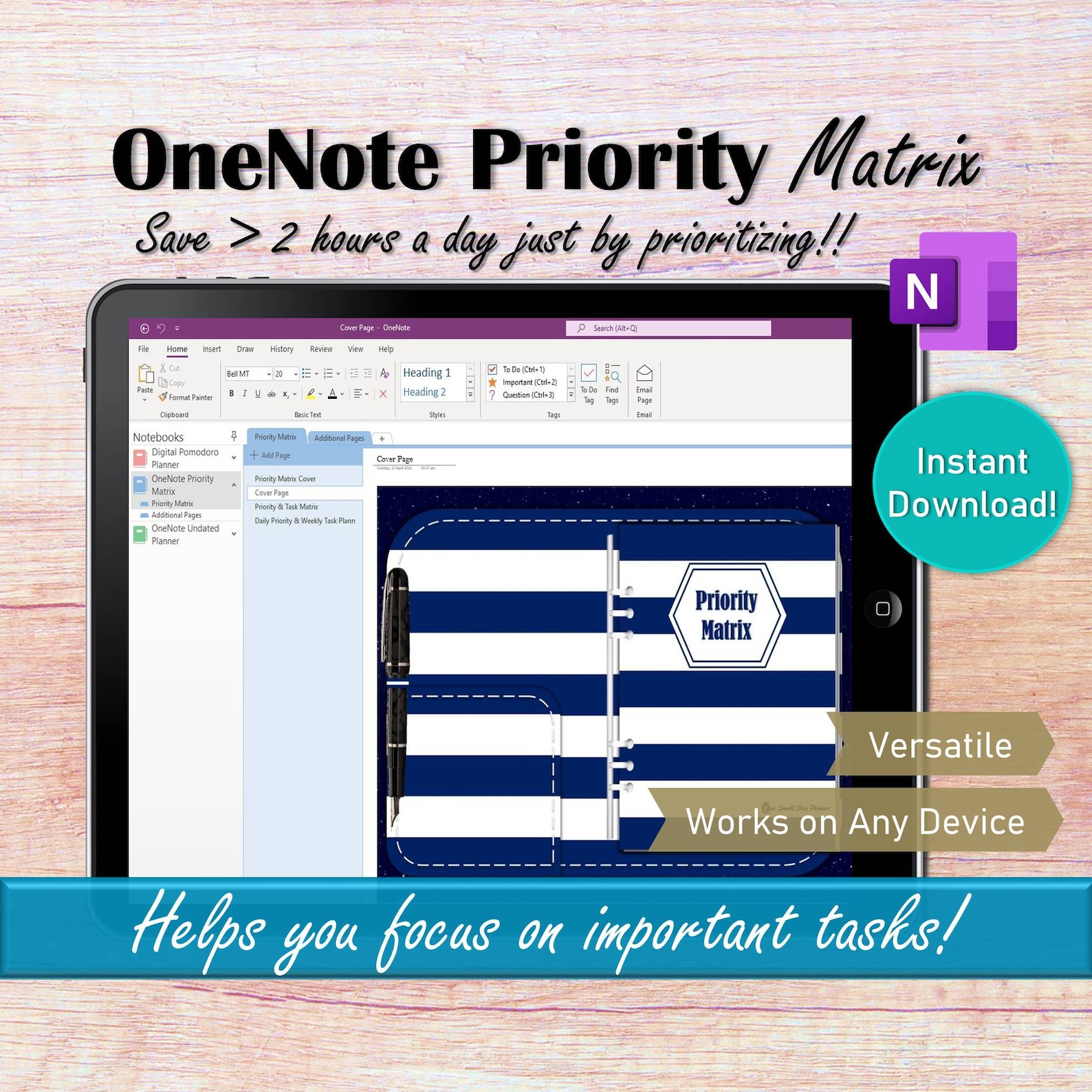 Priority Matrix Digital Planner Onenote, Eisenhower Matrix Project ...