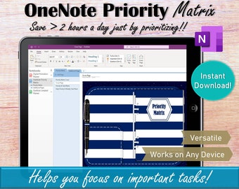 Priority Matrix Digital Planner OneNote, Eisenhower Matrix Project Management Daily Task Planner, Time Management OneNote Template Task List