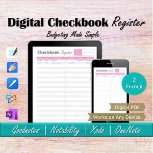 Digital Checkbook Register, Goodnotes Checking Account Ledger, Bank Account Tracker, Personal Finance Ipad Budget Planner, Transaction Log