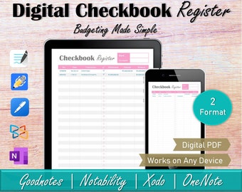 Digital Checkbook Register, Goodnotes Checking Account Ledger, Bank Account Tracker, Personal Finance Ipad Budget Planner, Transaction Log