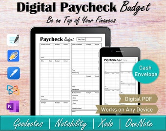 Digitale budgetplanner, Goodnotes Paycheck Budget Boek Ipad Budget Planner, Tweewekelijkse begroting per salarissjabloon met Cash Envelope Tracker