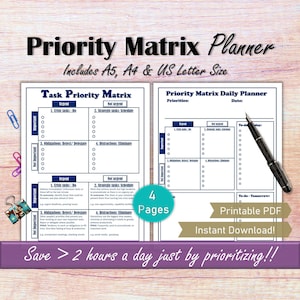 Priority Matrix, Eisenhower Matrix, Time Management, Task List, Weekly To Do List, Project Management, Printable Daily Productivity Planner